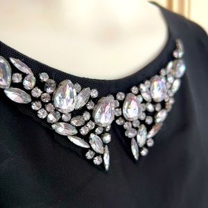 Black Vintage Business-Formal or Date Night blouse w/ Jewelled Peter Pan Collar